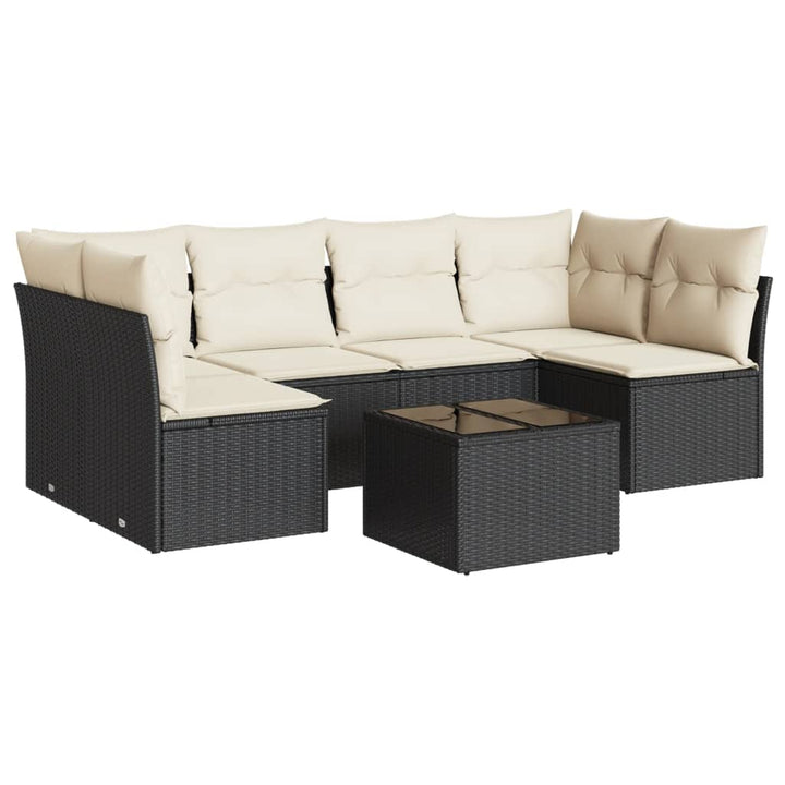 sofasæt til haven 7 dele med hynder polyrattan sort