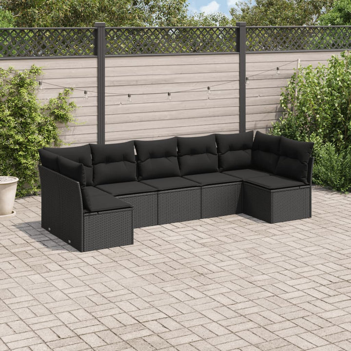 sofasæt til haven 7 dele med hynder polyrattan sort