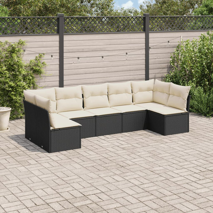 sofasæt til haven 7 dele med hynder polyrattan sort