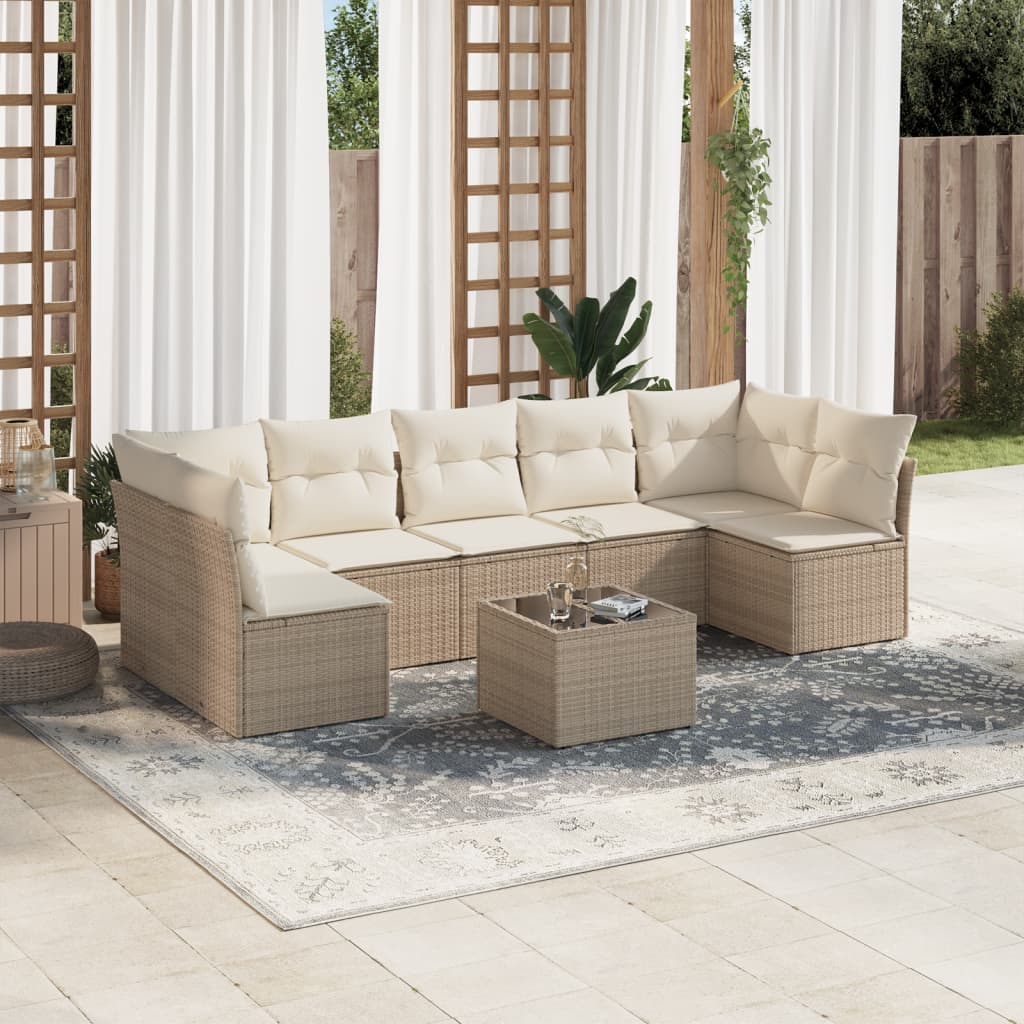 sofasæt til haven 8 dele med hynder polyrattan beige