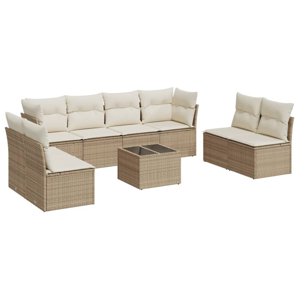 sofasæt til haven 9 dele med hynder polyrattan beige