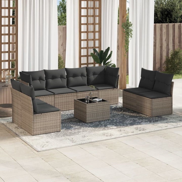 sofasæt til haven 9 dele med hynder polyrattan grå