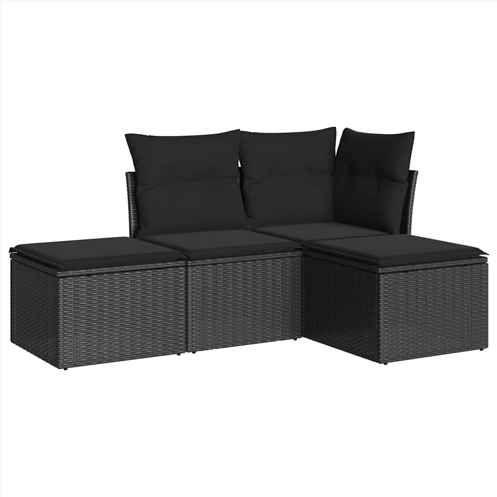 sofasæt til haven 4 dele med hynder polyrattan sort