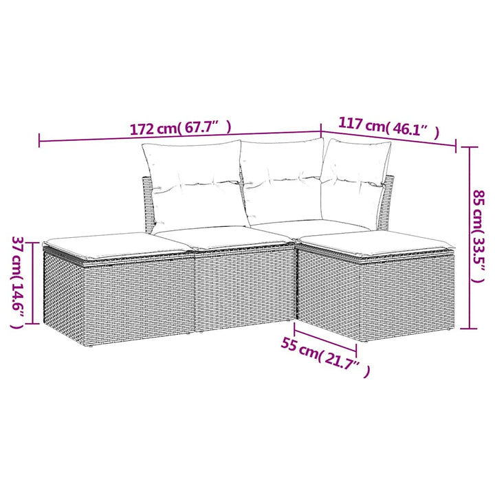 sofasæt til haven 4 dele med hynder polyrattan sort