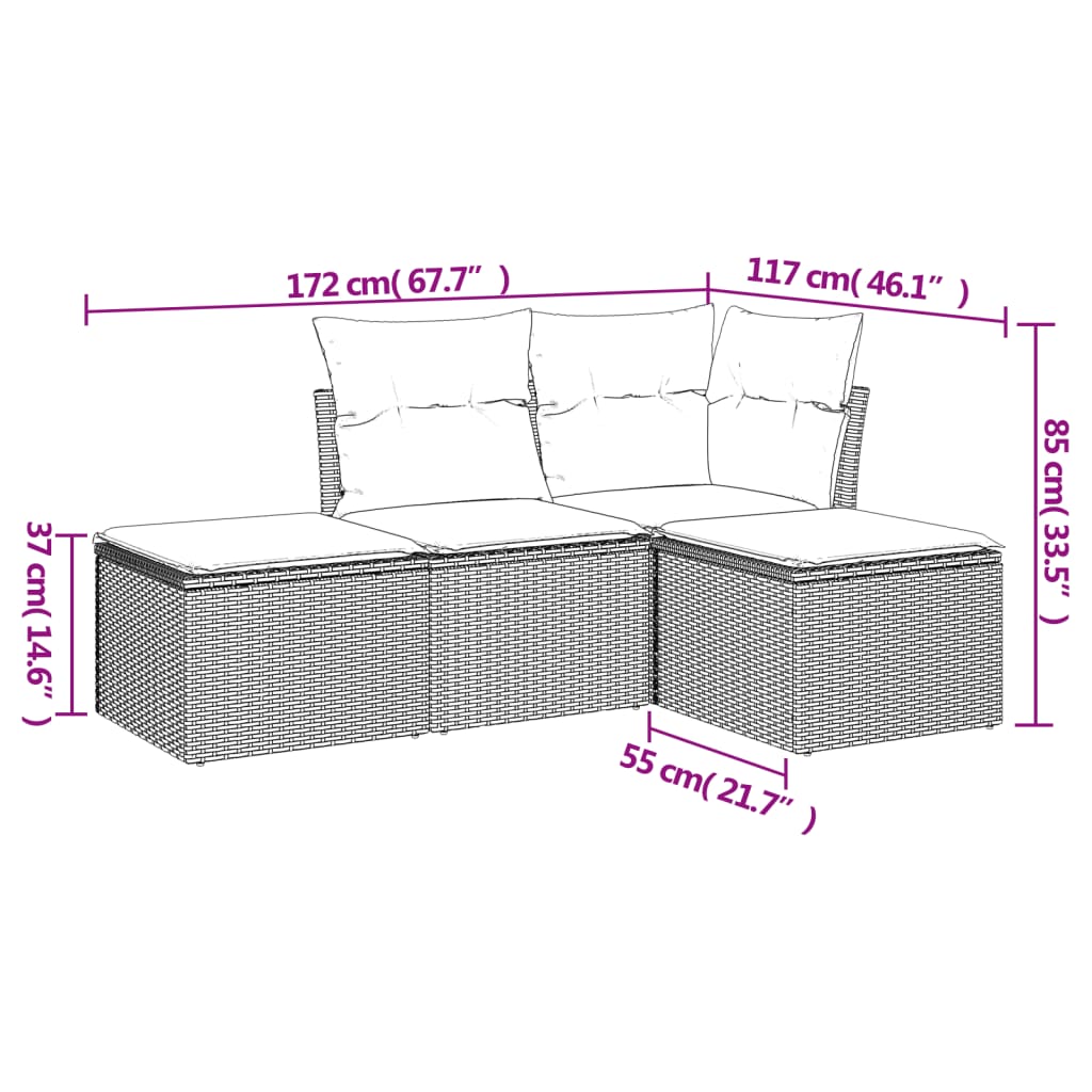 sofasæt til haven 4 dele med hynder polyrattan sort