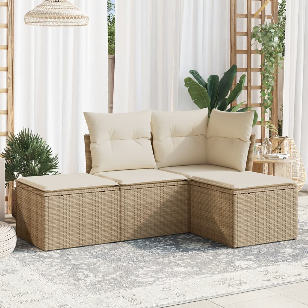 sofasæt til haven 4 dele med hynder polyrattan beige