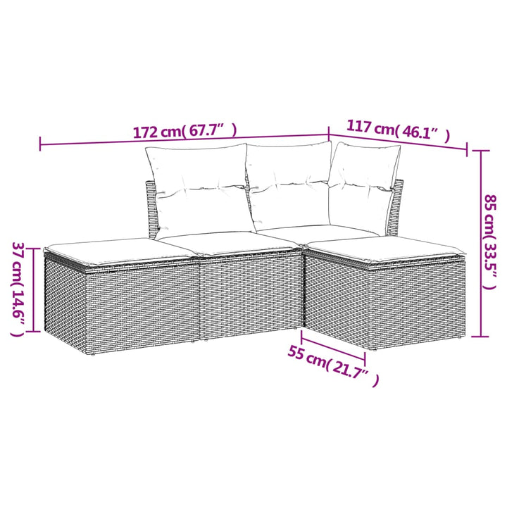 sofasæt til haven 4 dele med hynder polyrattan grå