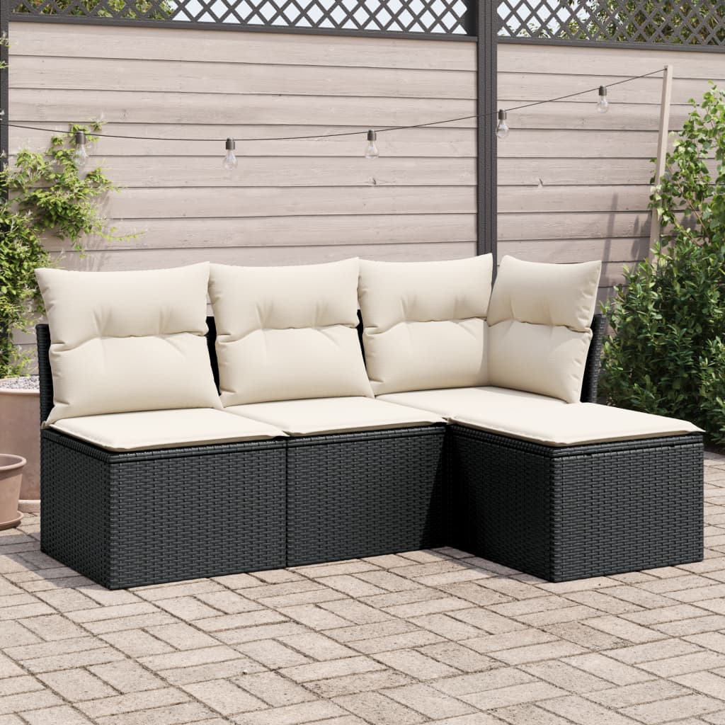 sofasæt til haven 4 dele med hynder polyrattan sort