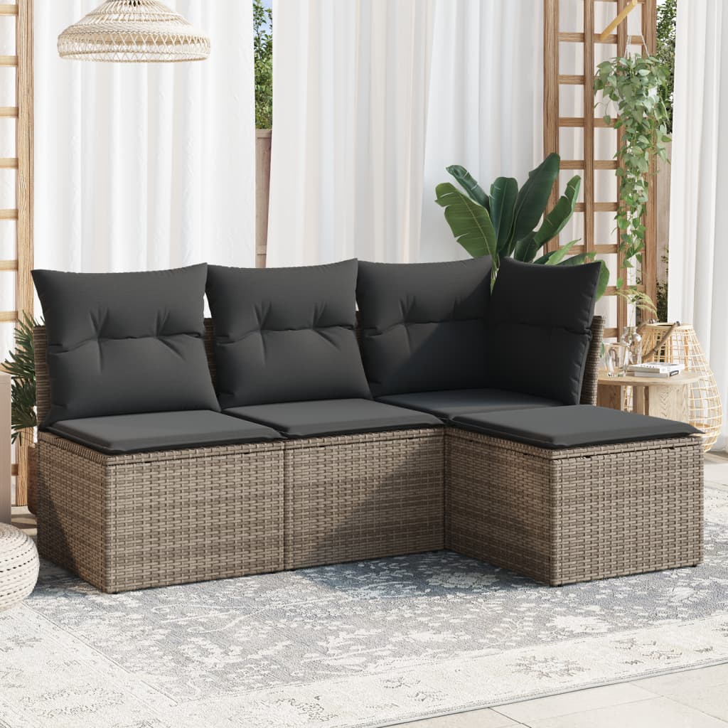 sofasæt til haven 4 dele med hynder polyrattan grå
