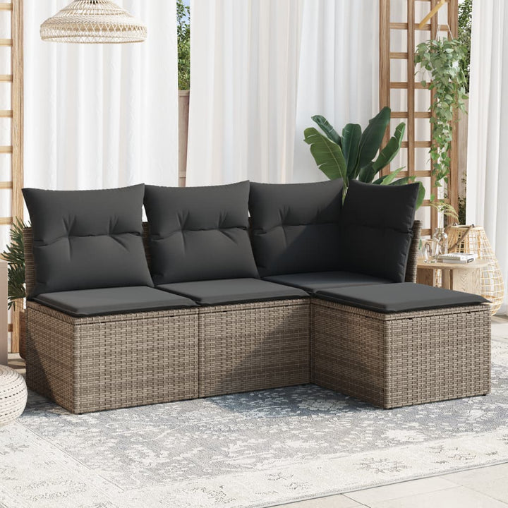 sofasæt til haven 4 dele med hynder polyrattan grå