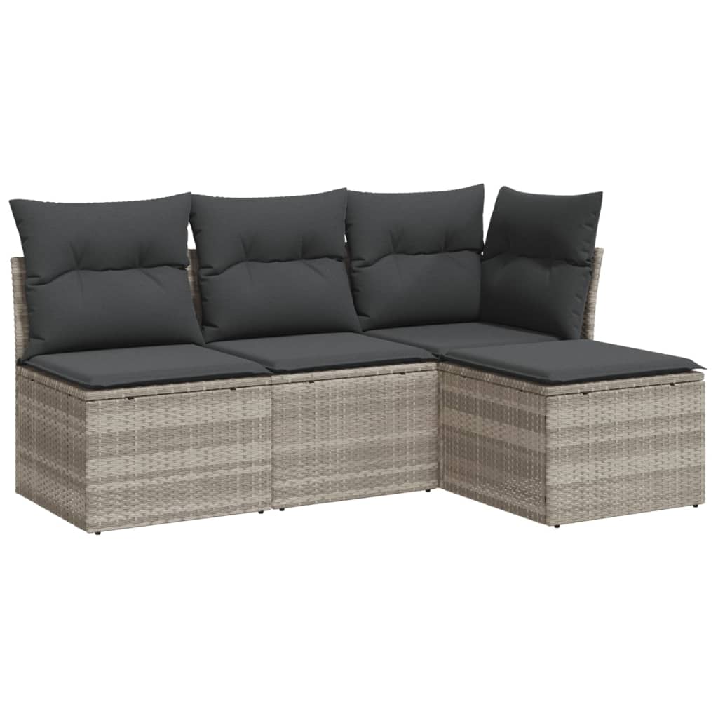 sofasæt til haven 4 dele med hynder polyrattan lysegrå