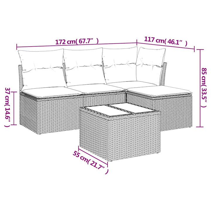 sofasæt til haven 5 dele med hynder polyrattan sort