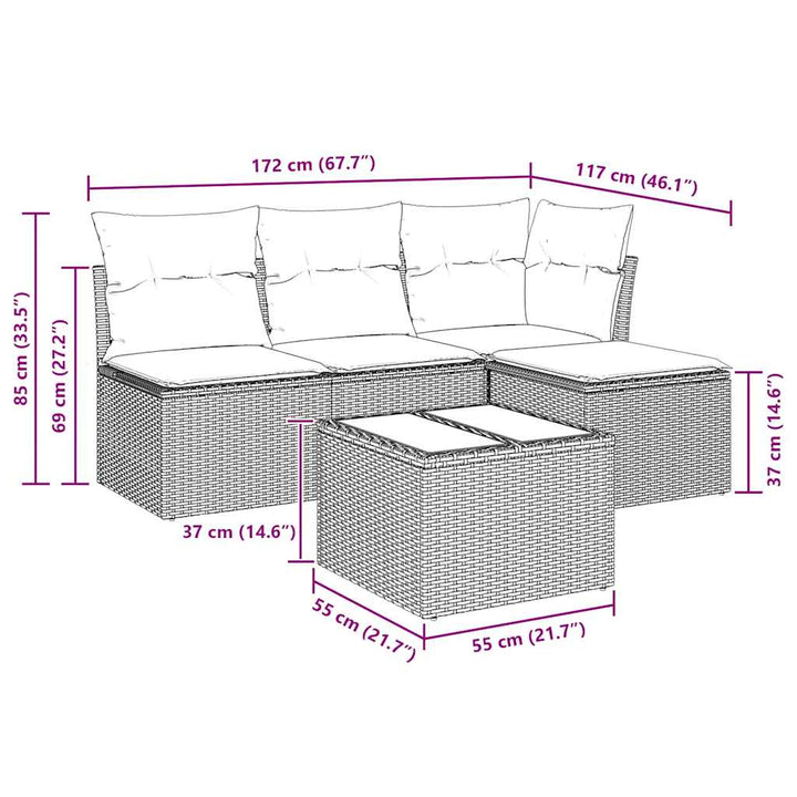 sofasæt til haven 5 dele med hynder polyrattan beige