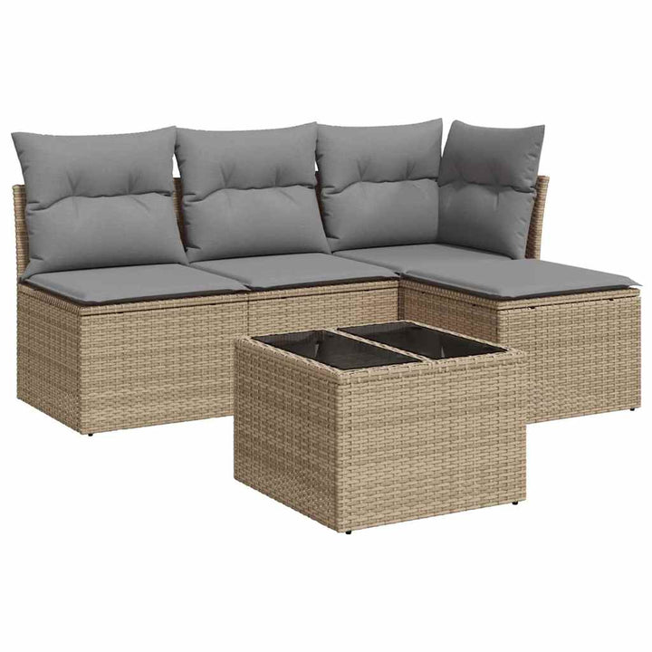 sofasæt til haven 5 dele med hynder polyrattan beige