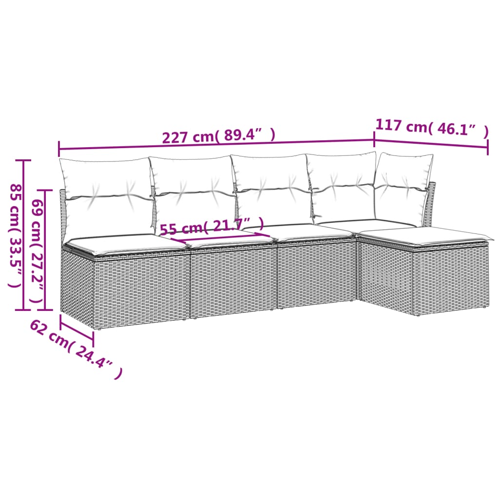 sofasæt til haven 5 dele med hynder polyrattan sort