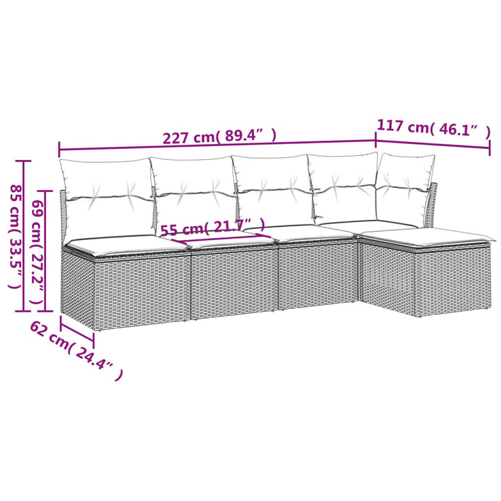 sofasæt til haven 5 dele med hynder polyrattan sort