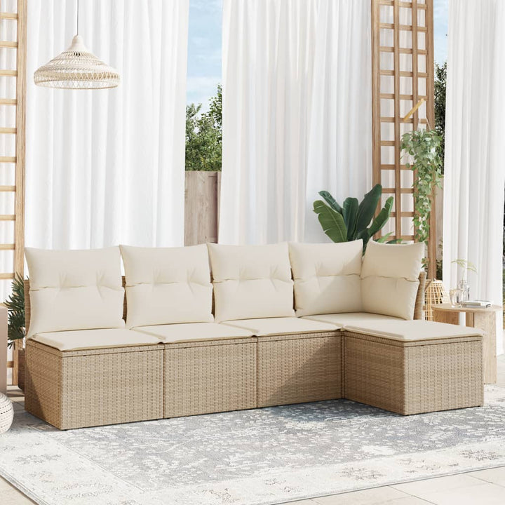 sofasæt til haven 5 dele med hynder polyrattan beige