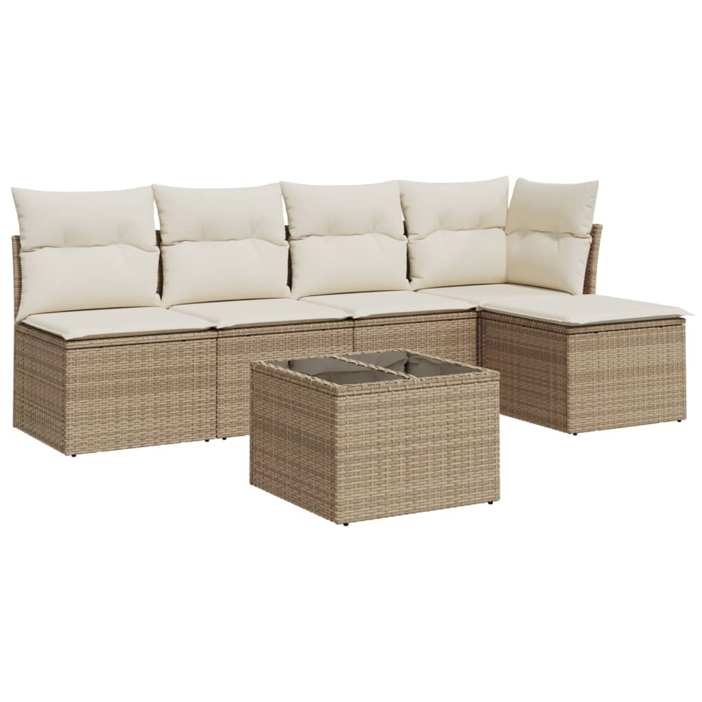 sofasæt til haven 6 dele med hynder polyrattan beige