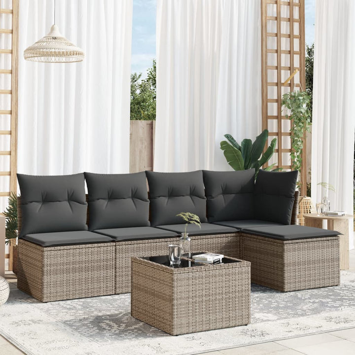 sofasæt til haven 6 dele med hynder polyrattan grå