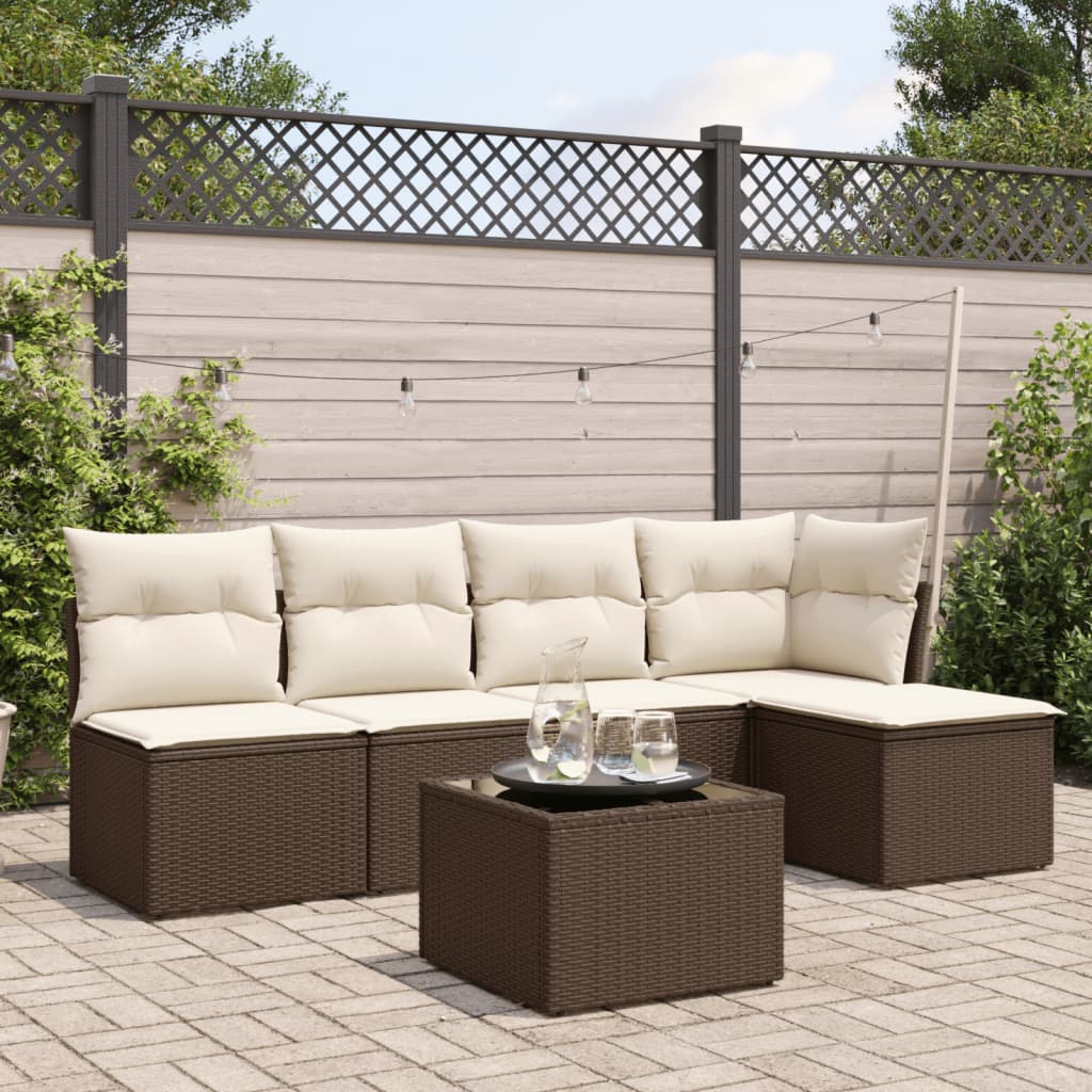 sofasæt til haven 6 dele med hynder polyrattan brun