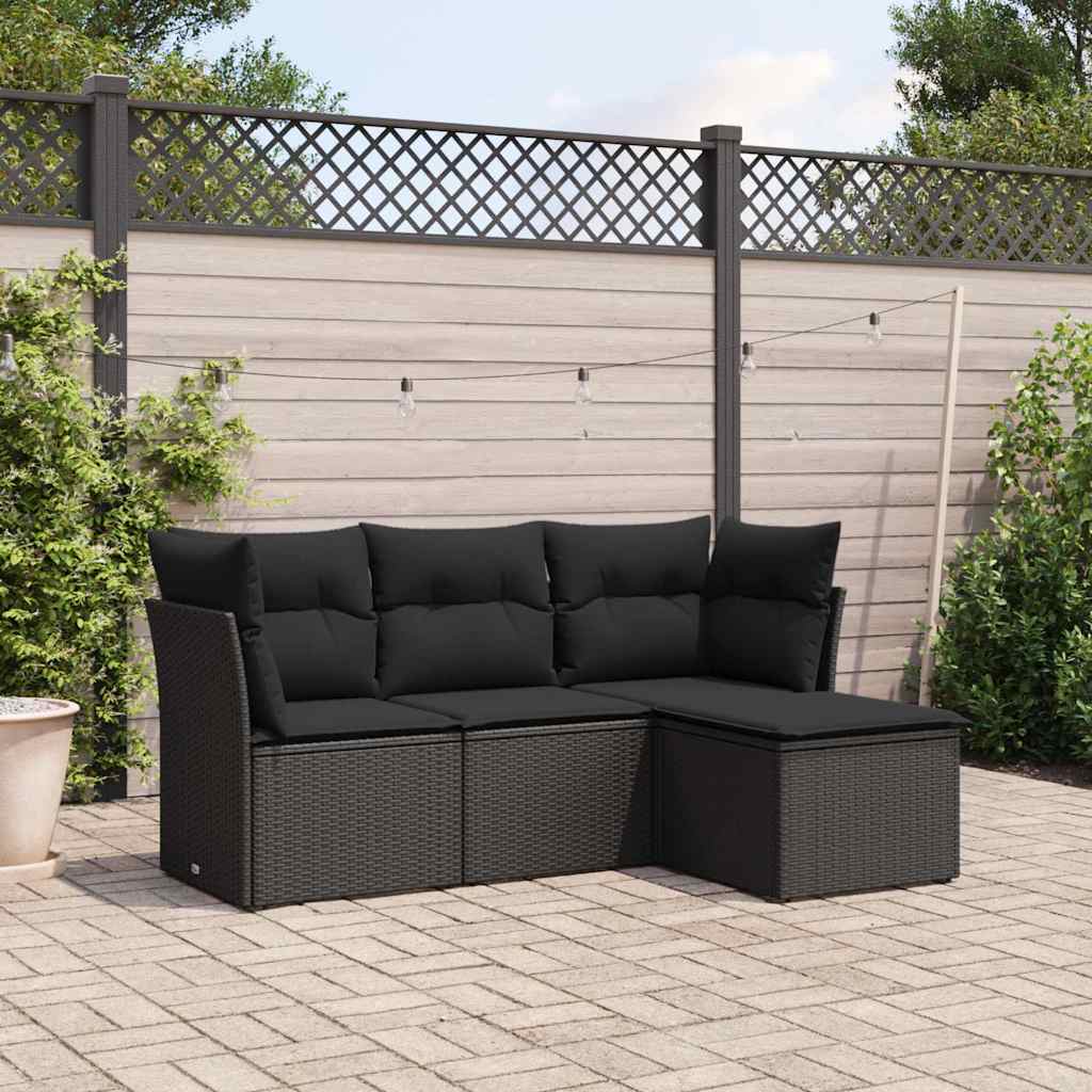 sofasæt til haven 4 dele med hynder polyrattan sort