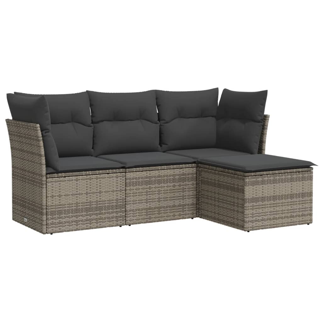 sofasæt til haven 4 dele med hynder polyrattan grå