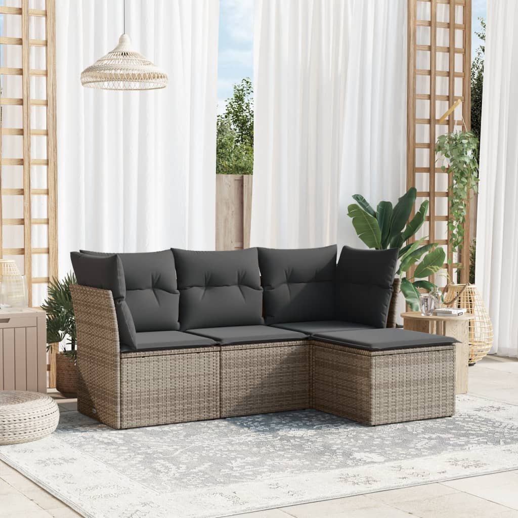 sofasæt til haven 4 dele med hynder polyrattan grå