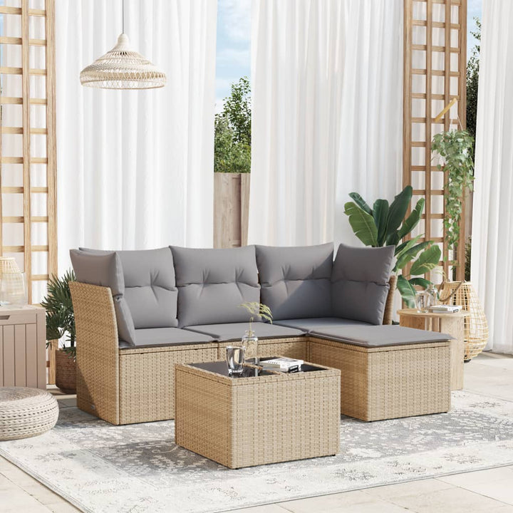 sofasæt til haven 5 dele med hynder polyrattan beige