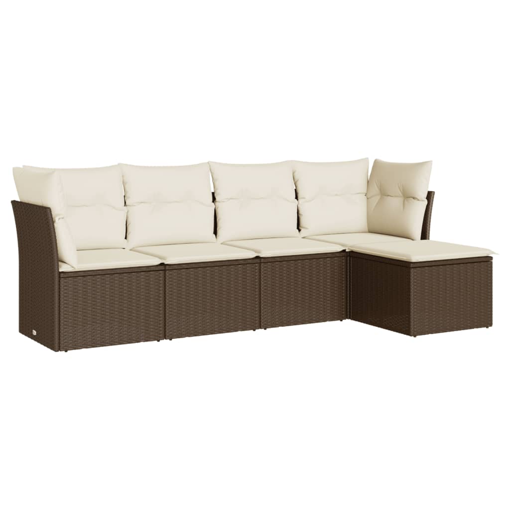 sofasæt til haven 5 dele med hynder polyrattan brun