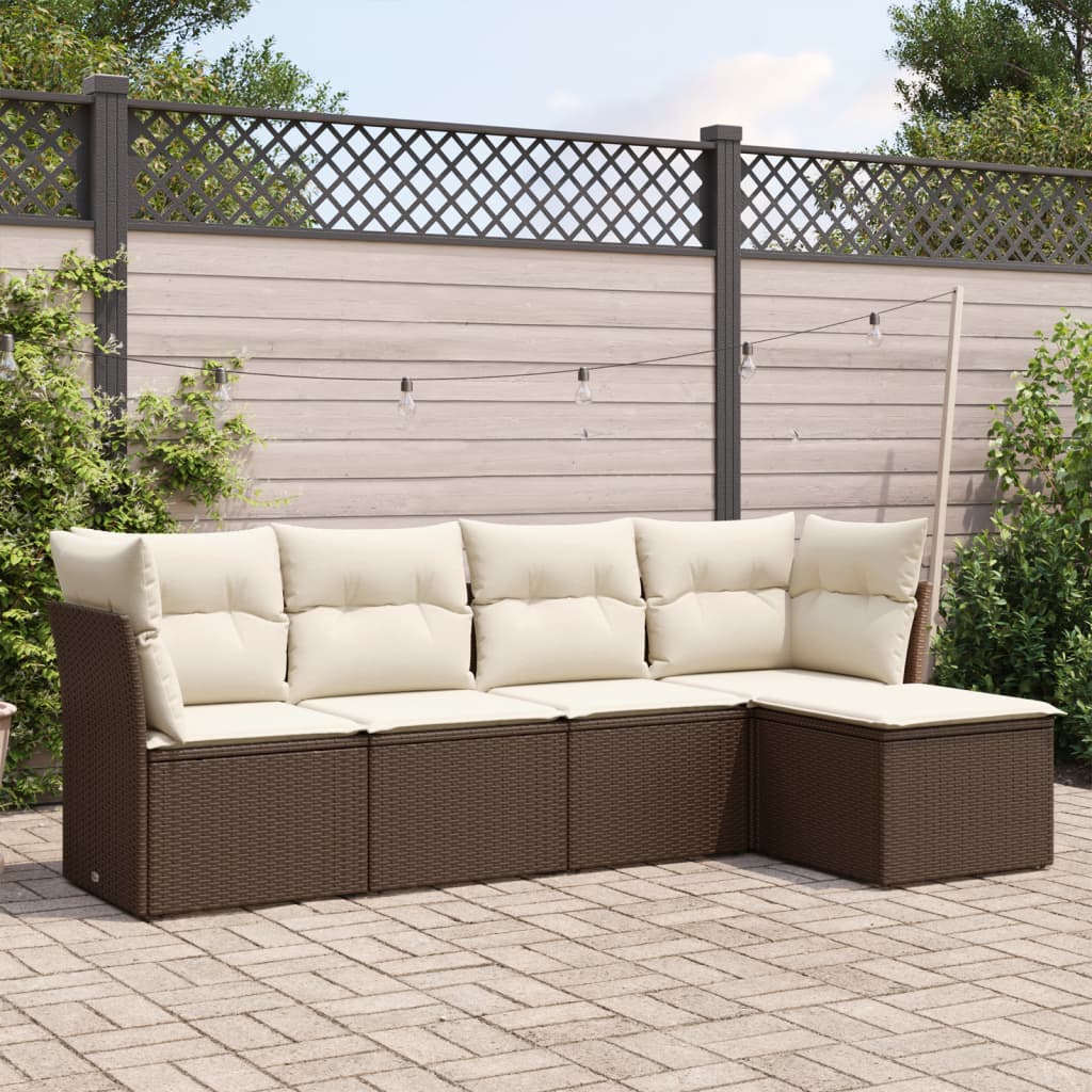 sofasæt til haven 5 dele med hynder polyrattan brun
