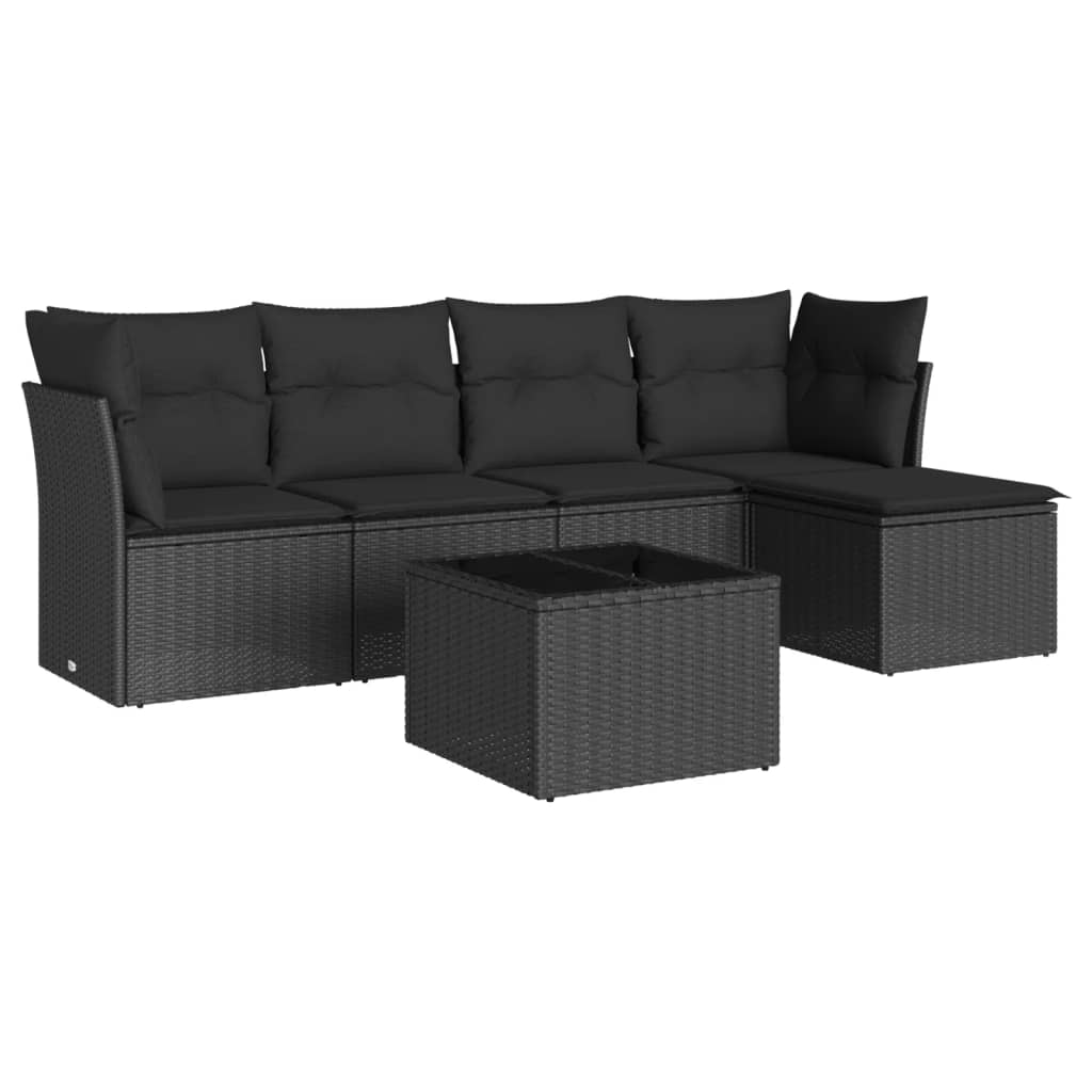 sofasæt til haven 6 dele med hynder polyrattan sort