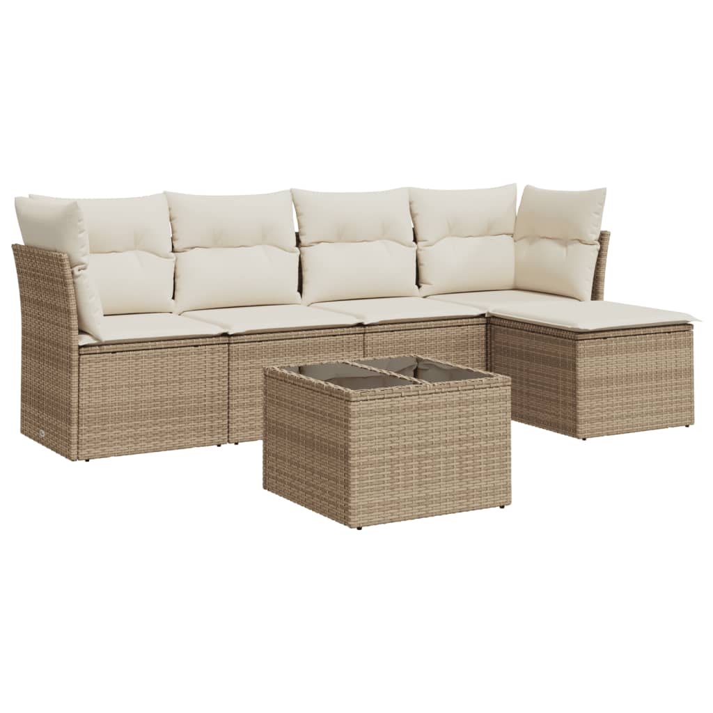 sofasæt til haven 6 dele med hynder polyrattan beige