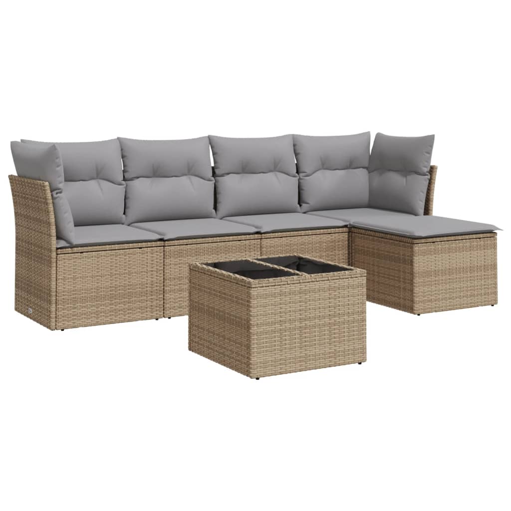 sofasæt til haven 6 dele med hynder polyrattan beige
