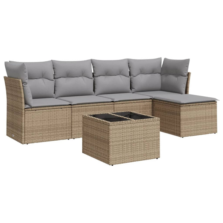 sofasæt til haven 6 dele med hynder polyrattan beige