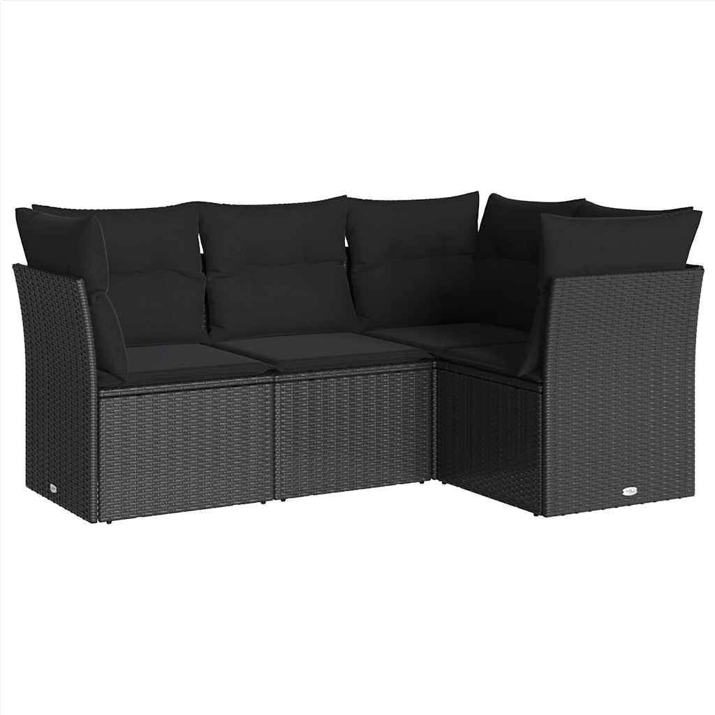 sofasæt til haven 4 dele med hynder polyrattan sort