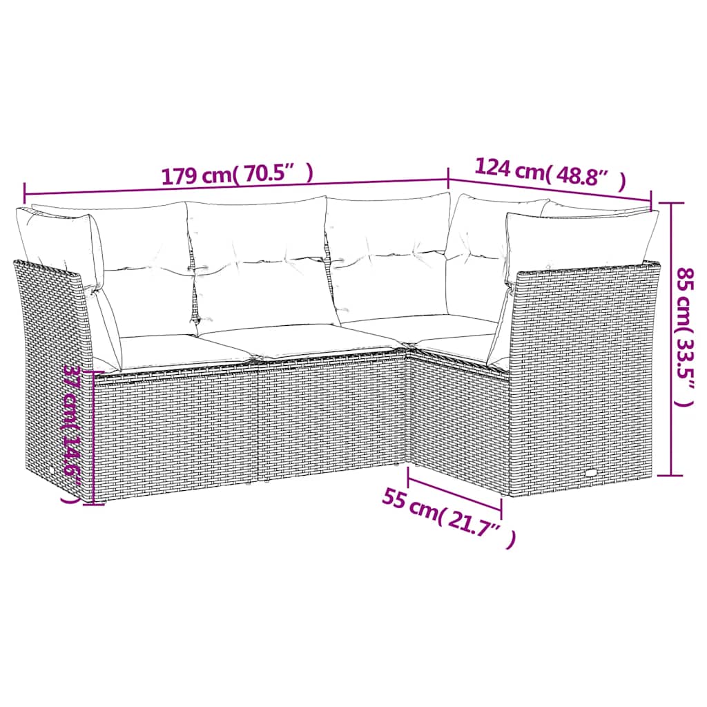 sofasæt til haven 4 dele med hynder polyrattan sort