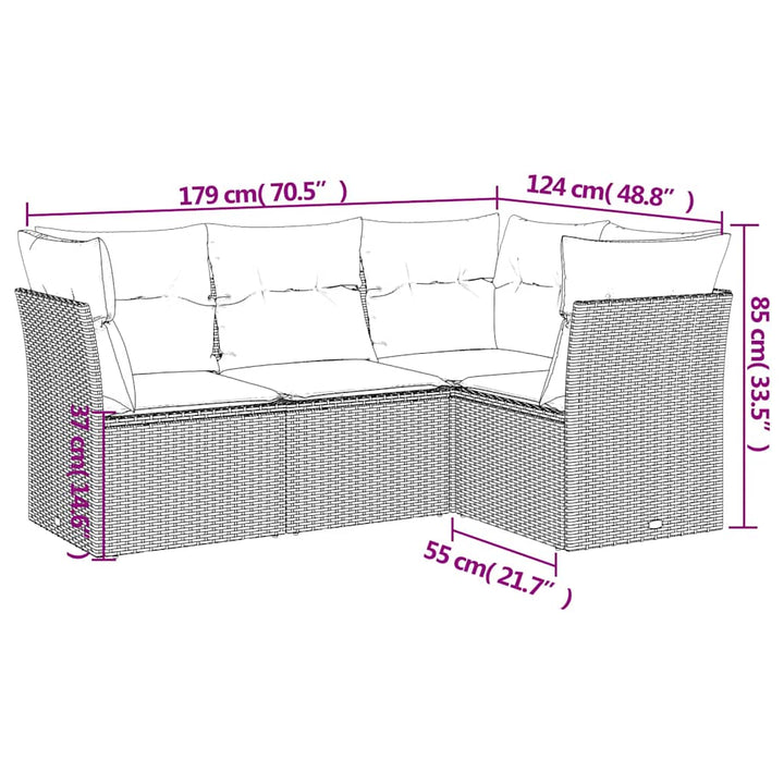 sofasæt til haven 4 dele med hynder polyrattan sort