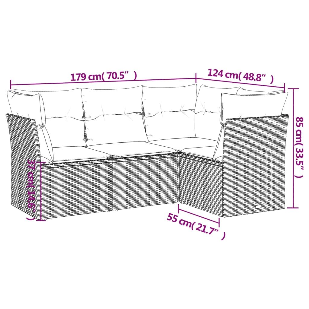 sofasæt til haven 4 dele med hynder polyrattan sort