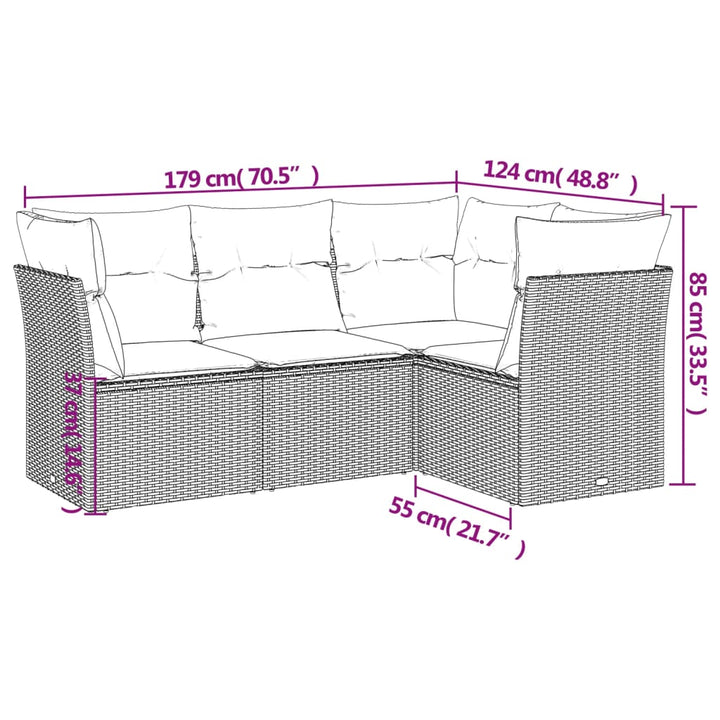 sofasæt til haven 4 dele med hynder polyrattan sort