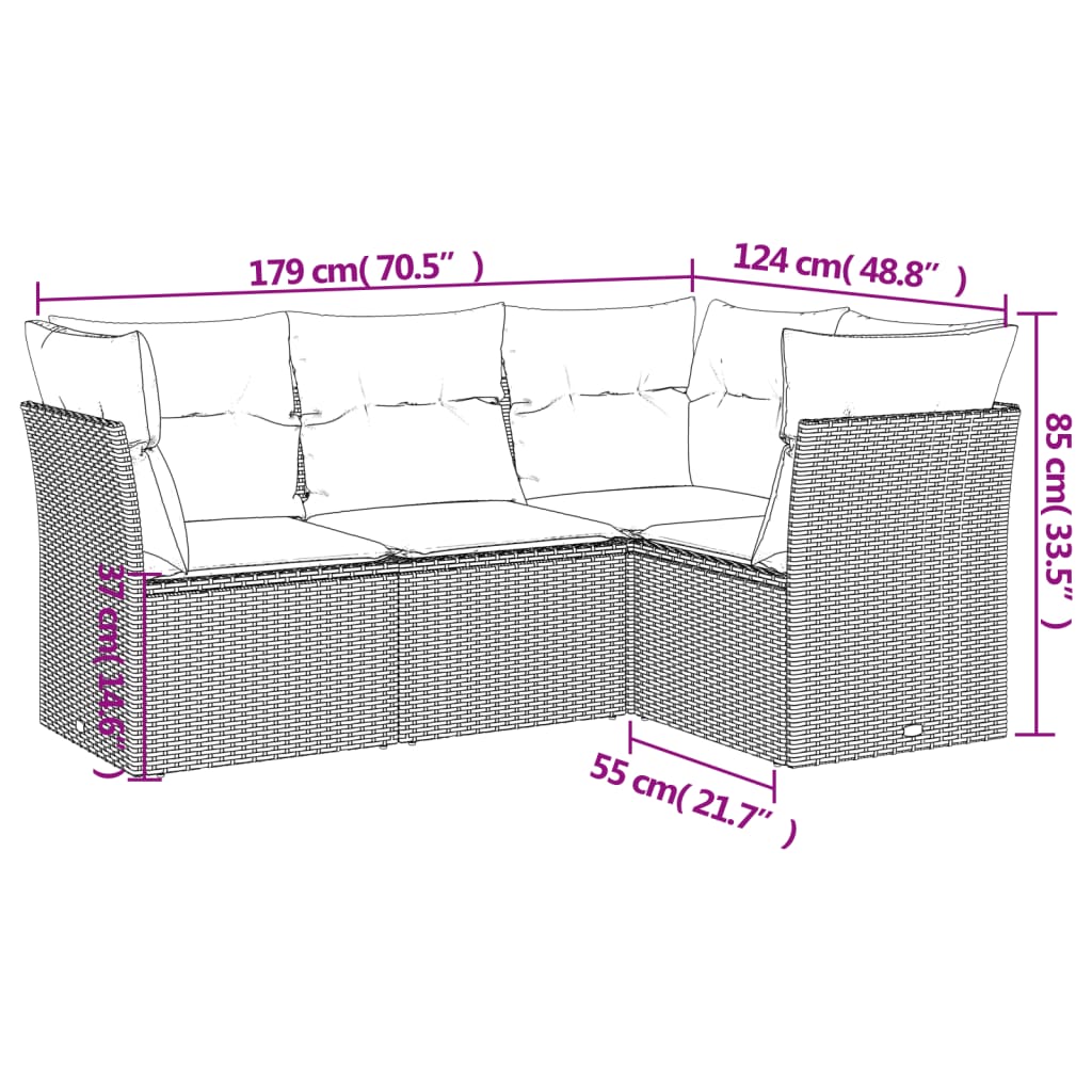 sofasæt til haven 4 dele med hynder polyrattan grå