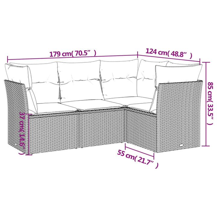 sofasæt til haven 4 dele med hynder polyrattan lysegrå