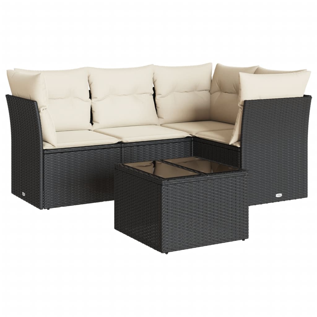 sofasæt til haven 5 dele med hynder polyrattan sort