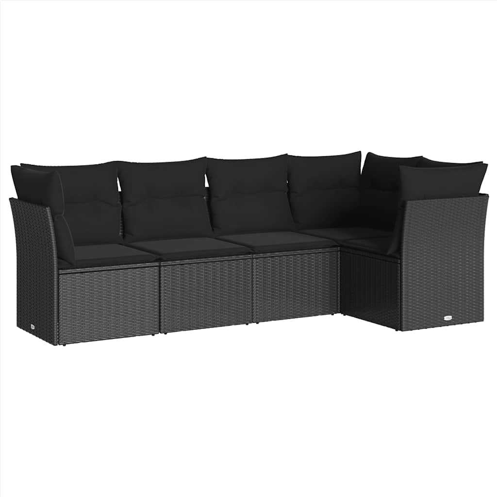 sofasæt til haven 5 dele med hynder polyrattan sort