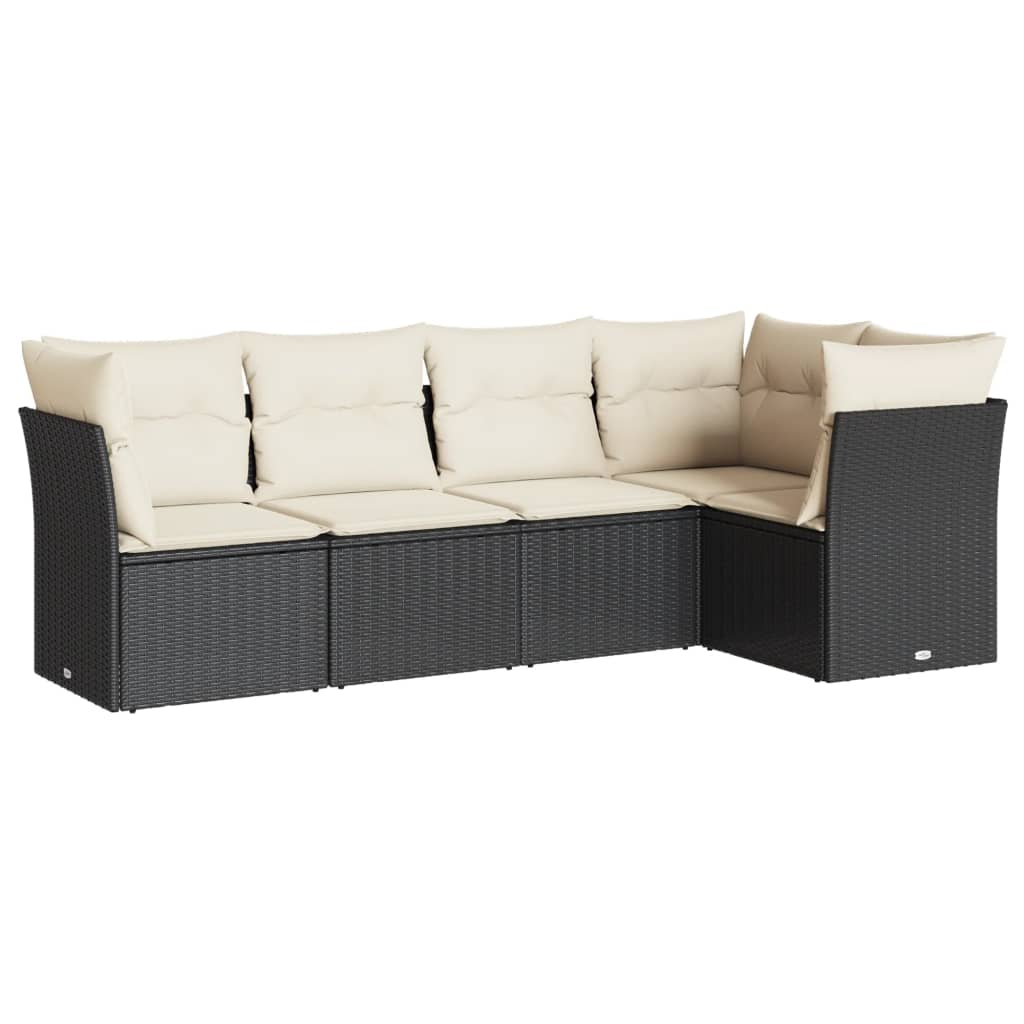 sofasæt til haven 5 dele med hynder polyrattan sort