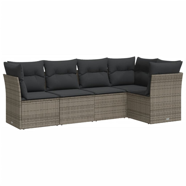 sofasæt 5 dele med hynder polyrattan grå
