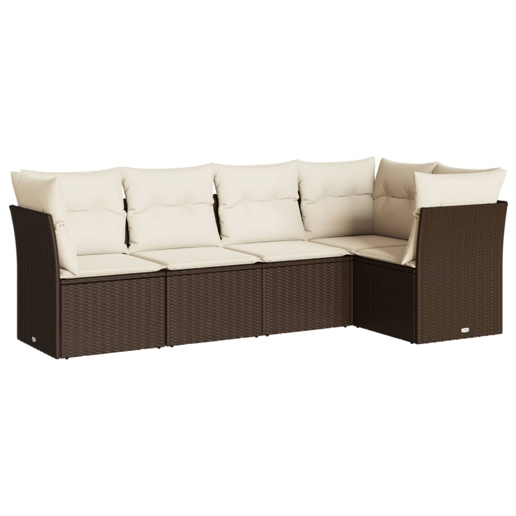 sofasæt til haven 5 dele med hynder polyrattan brun