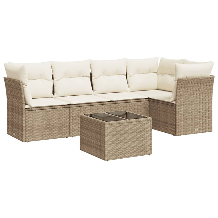 sofasæt til haven 6 dele med hynder polyrattan beige