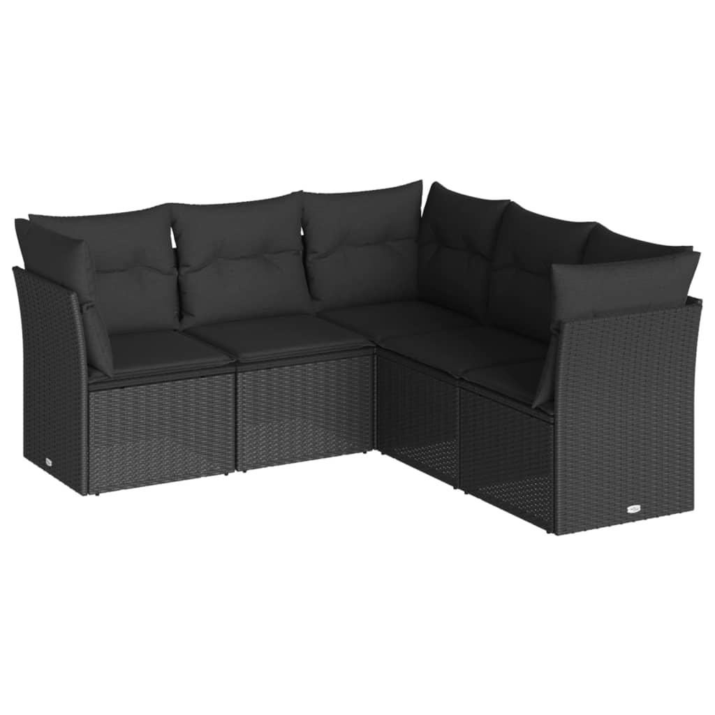 sofasæt til haven 5 dele med hynder polyrattan sort