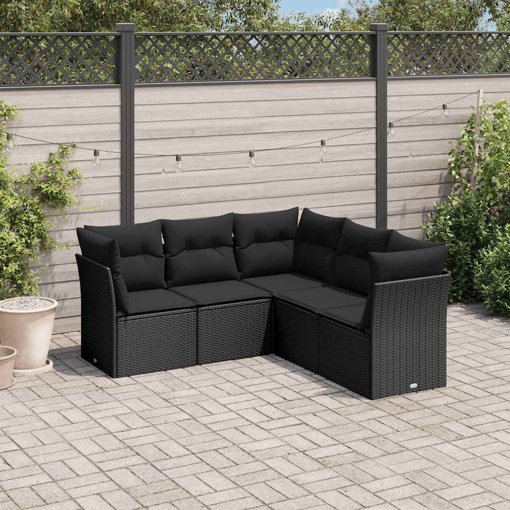 sofasæt til haven 5 dele med hynder polyrattan sort