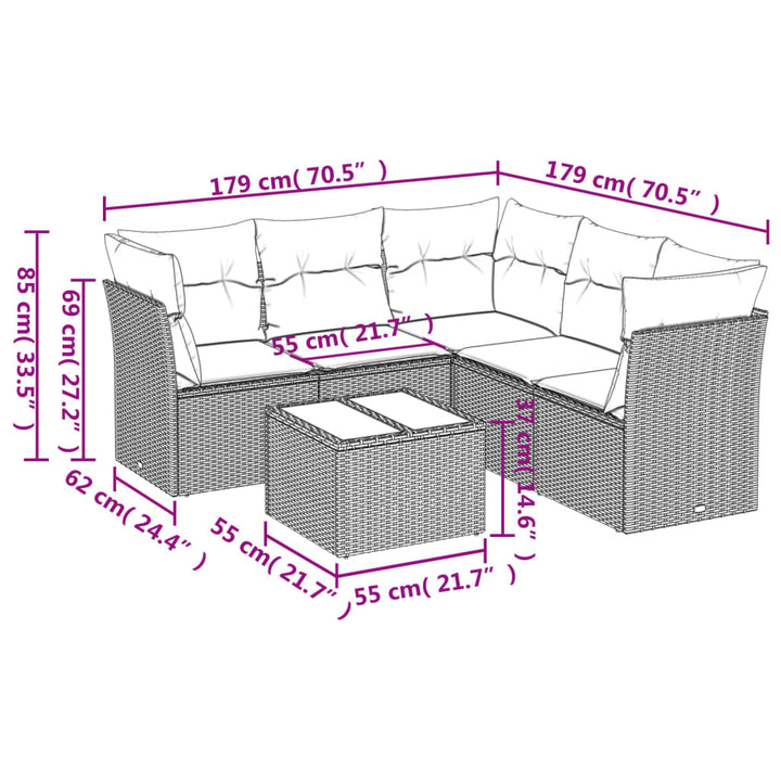 sofasæt til haven 6 dele med hynder polyrattan grå